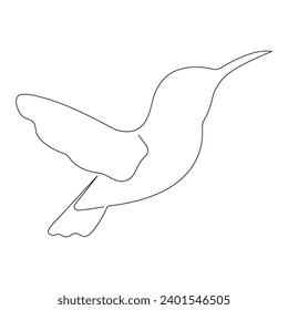 Arte continuo en una sola línea de colibrí. Vector de dibujo de una línea de ave voladora e ilustración