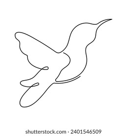 Continuous single-line art of hummingbird. Flying bird one line drawing vector and illustration