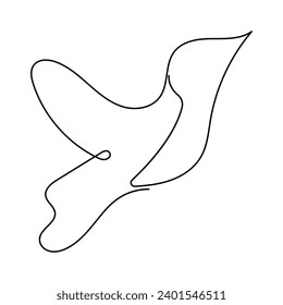Continuous single-line art of hummingbird. Flying bird one line drawing vector and illustration
