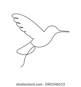 Continuous single-line art of hummingbird. Flying bird one line drawing vector and illustration