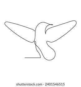 Continuous single-line art of hummingbird. Flying bird one line drawing vector and illustration