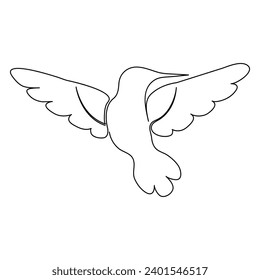 Continuous single-line art of hummingbird. Flying bird one line drawing vector and illustration