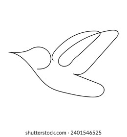 Continuous single-line art of hummingbird. Flying bird one line drawing vector and illustration