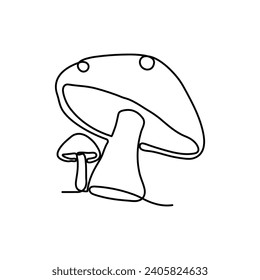 Continuous single-line art of mushroom. Cute mushroom one-line drawing vector and illustration
