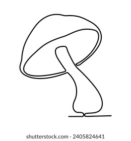 Kontinuierliche einzeilige Kunst des Pilzes. Cute-Pilz-Einzeilenzeichnung, Vektorgrafik und Illustration

