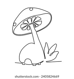 Continuous single-line art of mushroom. Cute mushroom one-line drawing vector and illustration
