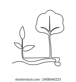 Continuous single-line art of plant. Cute plant one-line drawing vector and illustration
