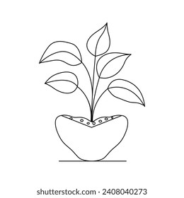 Continuous single-line art of plant. Cute plant one-line drawing vector and illustration
