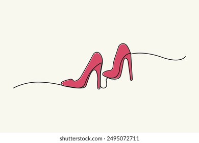 Continuo arte de una sola línea de tacones altos de mujer. Los tacones rojos delinean el Vector.