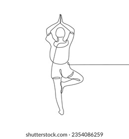 Continuous single-line art of a woman with yoga moves