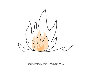Dibujo continuo de hoguera de una sola línea e ilustración de arte conceptual de fuego de contorno