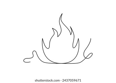 Dibujo continuo de hoguera de una sola línea e ilustración de arte conceptual de fuego de contorno