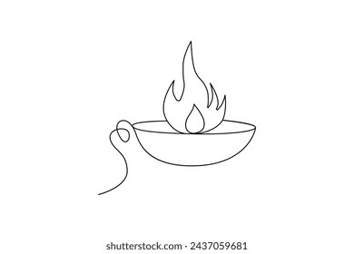 Dibujo continuo de hoguera de una sola línea e ilustración de arte conceptual de fuego de contorno