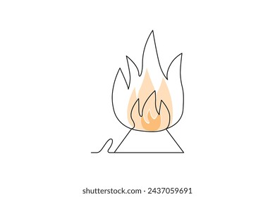 Continuous single-line bonfire drawing and outline fire concept art illustration