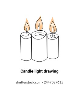 Continuous single-line candle drawing and one-line burning fire candle outline art illustration