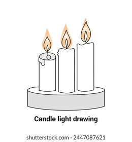 Continuous single-line candle drawing and one-line burning fire candle outline art illustration
