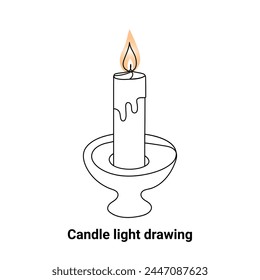 Continuous single-line candle drawing and one-line burning fire candle outline art illustration