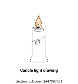 Continuous single-line candle drawing and one-line burning fire candle outline art illustration