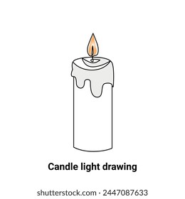 Continuous single-line candle drawing and one-line burning fire candle outline art illustration