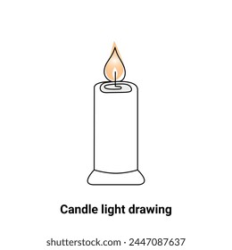 Continuous single-line candle drawing and one-line burning fire candle outline art illustration