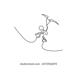Dibujo continuo de una sola línea de parejas besándose. Retrato estilo minimalista relación afecto felicidad Primer plano de la pareja romántica joven labios beso.
