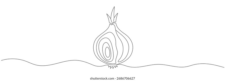 Dibujo continuo de una sola línea de una cebolla para una tienda de comestibles. Esquema editable
