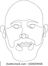 Continuous single-line vector portrait of a bald man with a beard