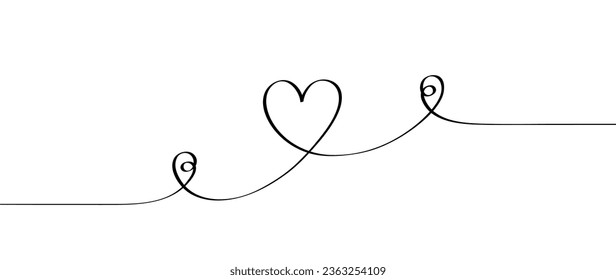 Continuous smooth line drawing heart shape and map pin  Linear heart and pin drawn by hand  Doodle vector graphic design 