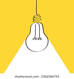 Continuous smooth line drawing of light bulb. Linear light bulb drawn by hand. Concept of idea, creativity, innovation and invention. Doodle vector graphic design.