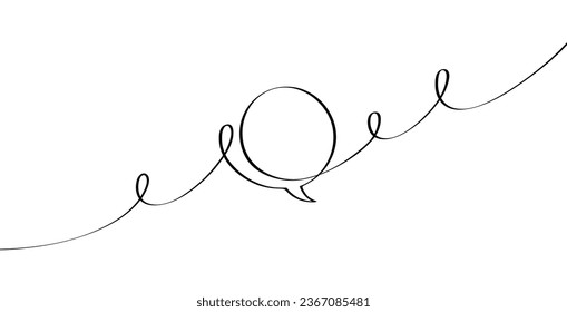 Continuous smooth line drawing of speech bubble in linear style drawn by hand. Line chat bubble on white background. Doodle vector graphic design.