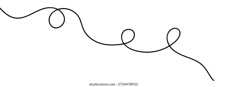 Continuous squiggle cable line creating abstract wavy vector illustration with flowing squiggles. Abstract flowing curves and tangled threads create decorative borders with organic loops