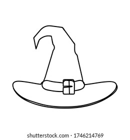 Continuous stylized modern witch hat pattern for your Halloween design  Flat vector linear illustration white background  Witch hat drawing in one line 
