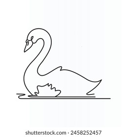 Un diseño de arte de una sola línea de cisne continuo, boceto lineal negro aislado sobre fondo blanco. Ilustración vectorial.