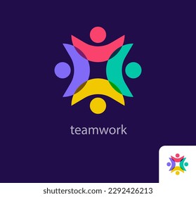 Kontinuierliches Teamwork und Logo der menschlichen Solidarität. Einzigartige Farbübergänge. Menschen Logo Vorlage. Vektor.