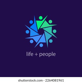 Continuous teamwork and people raising hands, unity idea logo. Unique color transitions. people logo template. vector.