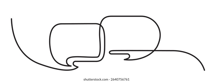 Continuous thin line bubble speech vector icon. Minimalist chat symbol drawing, one line dialog or message balloon, speak cloud drawing, simple conversation box, think balloon