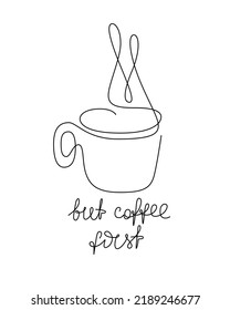 Continuous thin line coffee cup with smoke