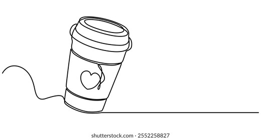 Continuous thin line coffee cup with smoke vector illustration, minimalist sketch doodle for cafe, Continuous Line Drawing of Take Away Coffee Icon. Hand Drawn Symbol Vector Illustration, Continuous.