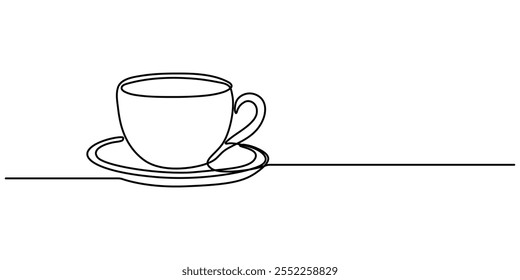 Continuous thin line coffee cup with smoke vector illustration, minimalist sketch doodle for cafe, Continuous Line Drawing of Take Away Coffee Icon. Hand Drawn Symbol Vector Illustration, Continuous.