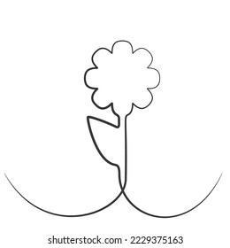 Continuous Thin Line Flower, Minimalist Botanical Drawing, One Line Art Flowering Blossom Icon, Single Floral Outline Drawing, Simple Plant Logo Vector Illustration