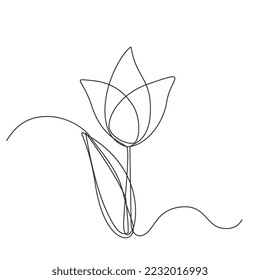 Flor De Línea Delgada Continua, Dibujo Botánico Mínimo, Icono De Flor De Una Línea De Arte, Dibujo De Esquema De Flor Único, Ilustración De Vector Con Logotipo De Planta Simple