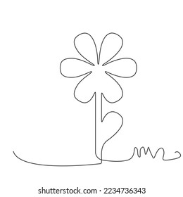 Continuous Thin Line Flower, Minimalist Botanical Drawing, One Line Art Flowering Blossom Icon, Single Floral Outline Drawing, Simple Plant Logo Vector Illustration