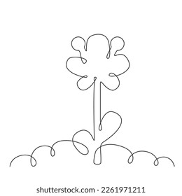 Continuous Thin Line Flower, Minimalist Botanical Drawing, One Line Art Flowering Blossom Icon, Single Floral Outline Drawing, Simple Plant Logo Vector Illustration