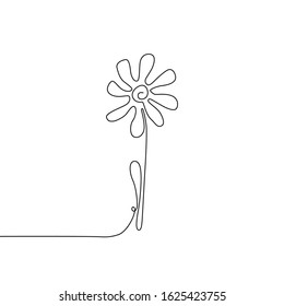 Continuous thin line flower vector illustration, minimalist botanical sketch doodle. One line art flowering blossom icon, single floral outline drawing or simple plant logo