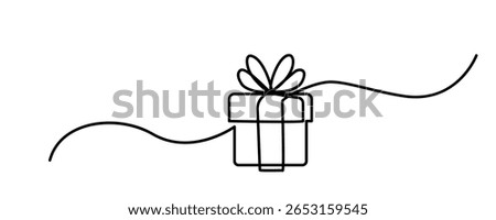 Continuous Thin Line Gift Box, Minimalist Present Drawing, One Line Art Giftbox, Single Package Outline Drawing, Simple Parcel Logo Vector Illustration