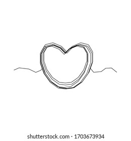 Continuous thin line heart vector illustration, minimalist love sketch doodle. One line art valentine icon, single wedding outline drawing or simple heart logo