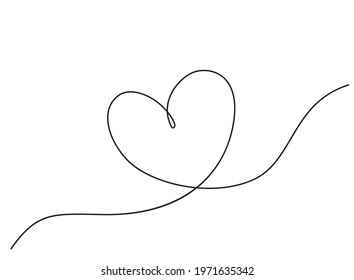 Continuous thin line heart vector illustration, minimalist love sketch doodle. One line art valentine icon, single wedding outline drawing or simple heart logo