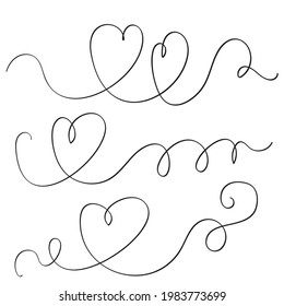 Continuous thin line heart vector illustration, minimalist love sketch doodle. One line art valentine icon, single wedding outline drawing or simple heart logo