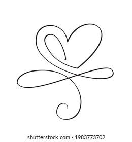 Continuous thin line heart vector illustration, minimalist love sketch doodle. One line art valentine icon, single wedding outline drawing or simple heart logo