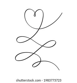 Continuous thin line heart vector illustration, minimalist love sketch doodle. One line art valentine icon, single wedding outline drawing or simple heart logo